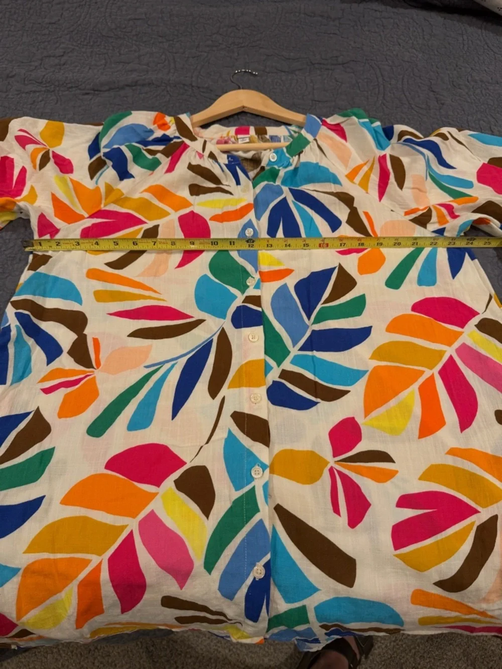 Bright Multicolor Leaf-Print Tunic Dress - Women's Plus - Picture 10 of 11